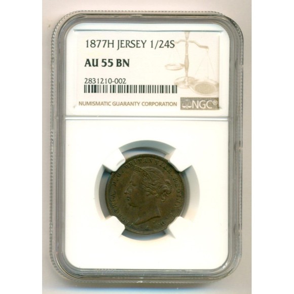 Jersey Victoria 1877 H 1/24 Shilling AU55 BN NGC - Picture 1 of 4